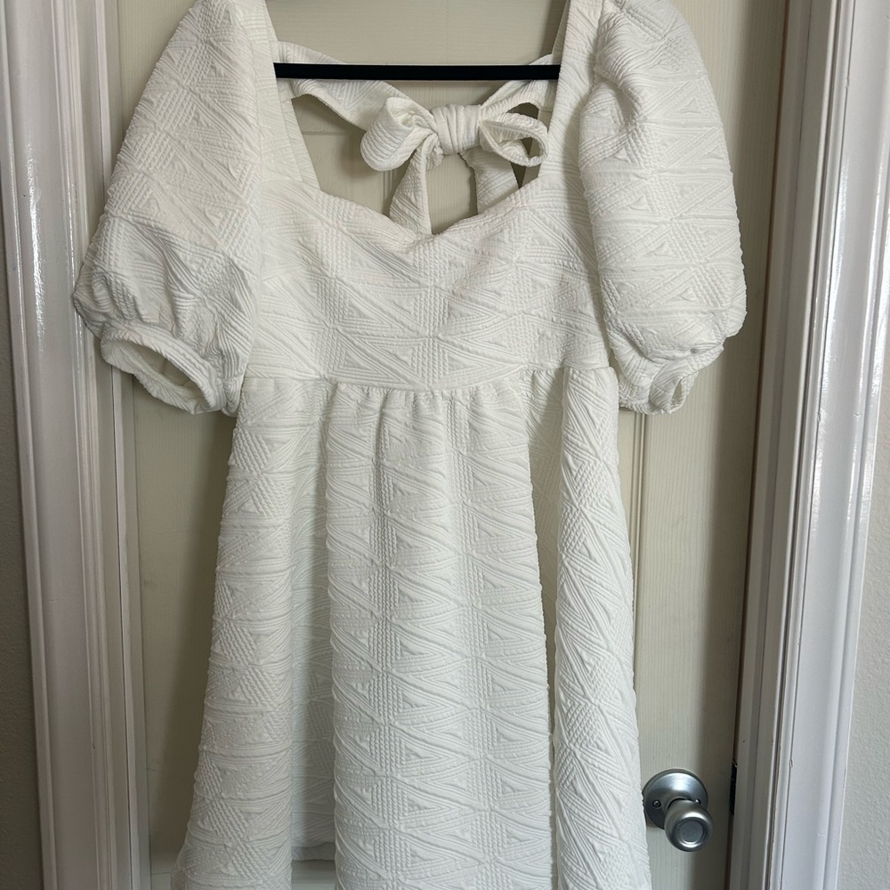 Nordstrom White Textured Dress with Bow